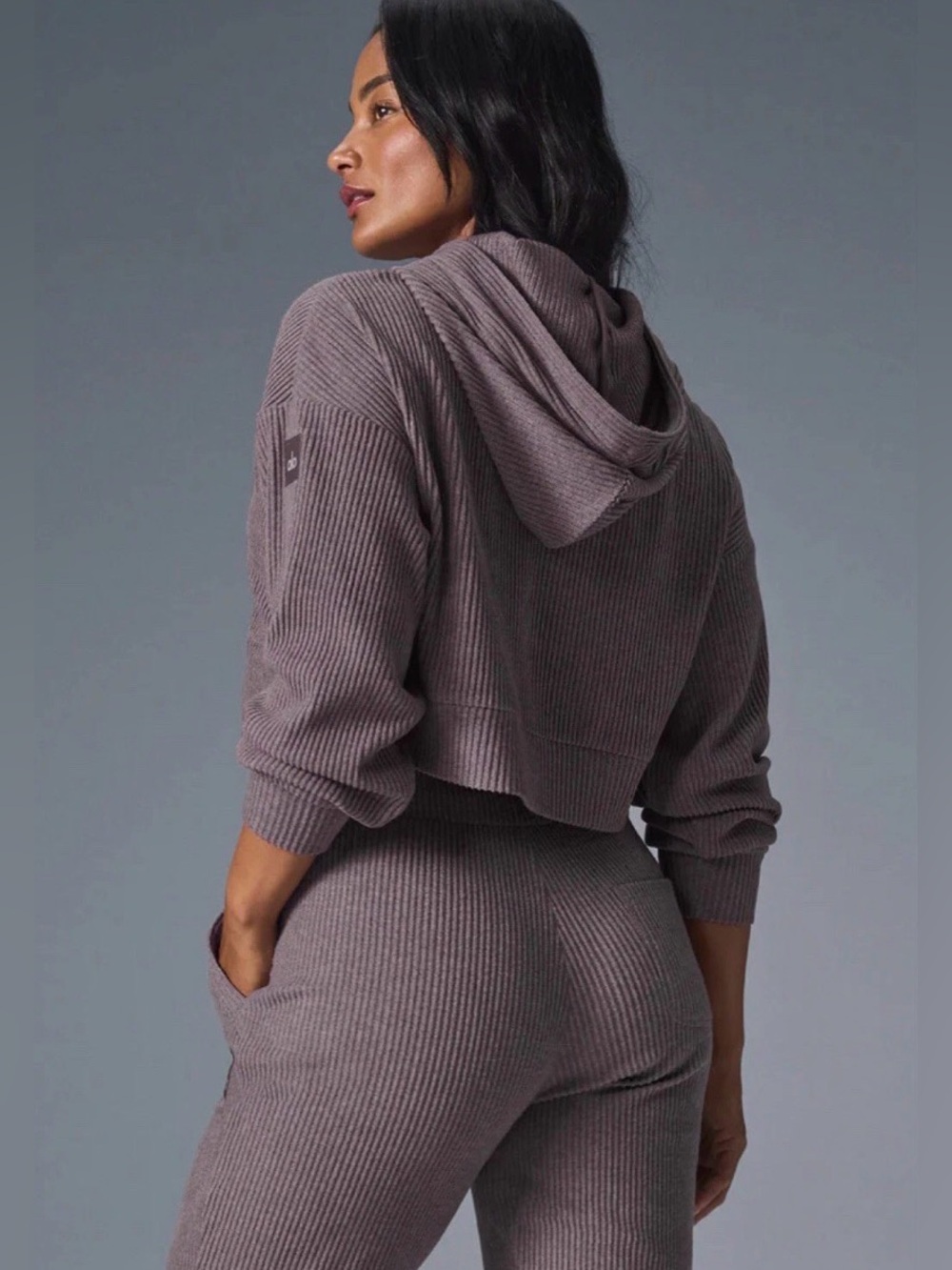Alo yoga muse hoodie grey ribbed sz L - Picture 2 of 8